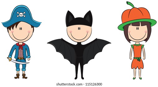 Kids in different cute Halloween costumes
