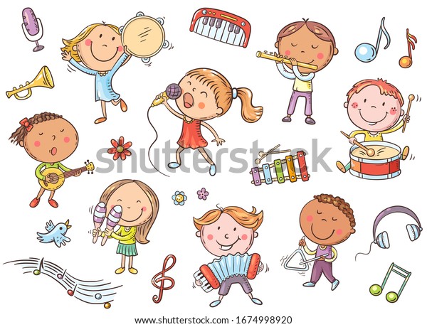Kids Different Musical Instruments Playing Music Stock Vector (Royalty ...