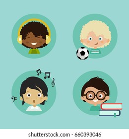 Kids of different nationalities. Child Avatar set. Cartoon people face icon set. Happy smiling characters girls and boys of different countries and nations. Children fun faces. Vector illustration