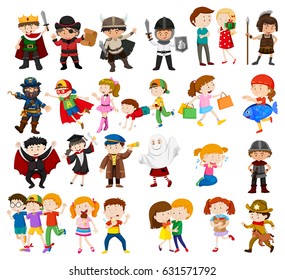 Kids in different outfits illustration
