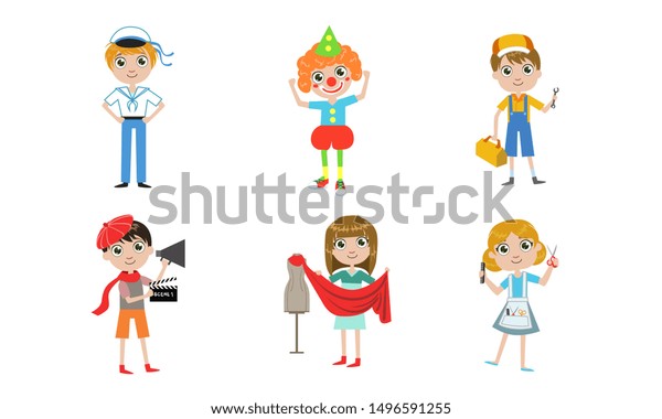 Kids Different Professions Set Sailor Clown Stock Vector Royalty