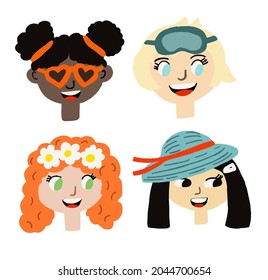 Kids of different races wearing summer accessories