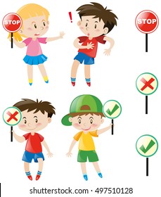 Kids with different signs illustration