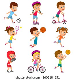 kids different sports activity collection, illustration,vector