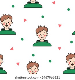 Kids different user profile. Seamless pattern. Pretty girl and boy. Young people. Vector drawing. Design ornaments.