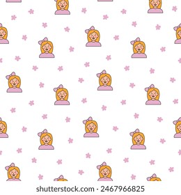 Kids different user profile. Seamless pattern. Pretty girl and boy. Young people. Vector drawing. Design ornaments.