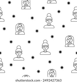 Kids different user profile. Seamless pattern. Coloring Page. Pretty girl and boy. Young people. Vector drawing. Design ornaments.