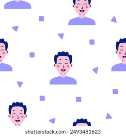 Kids different user profile. Seamless pattern. Pretty girl and boy. Young people. Vector drawing. Design ornaments.