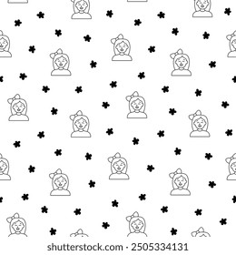 Kids different user profile. Seamless pattern. Coloring Page. Pretty girl and boy. Young people. Vector drawing. Design ornaments.