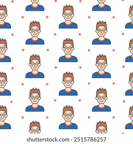 Kids different user profile. Seamless pattern. Pretty girl and boy. Young people. Vector drawing. Design ornaments.