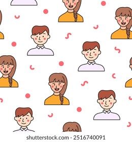 Perfil de usuario diferente para niños. Patrón sin fisuras. Chica y chico bonitos. Jóvenes. Dibujo de Vector. Diseña adornos.