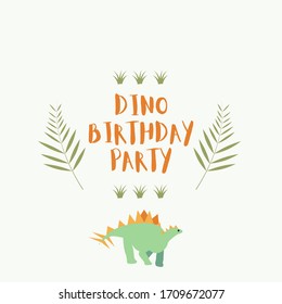 Kids dinosaur birthday card illustration in modern flat style 