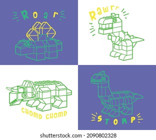 Kids Dinosaur Building brick bundle. Triceratops dinosaur, t rex, Brontosaurus, Stegosaurus  building blocks.