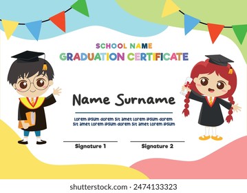 Kids Diploma background template, certificate of appreciation. Certificate of achievement in competition. Children in school, playschool, kindergarten, primary grade, summer camp. 