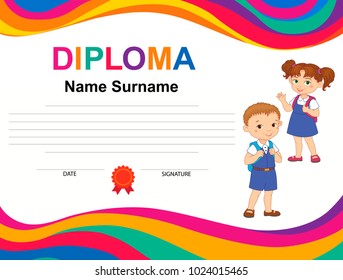Kids Diploma certificate background design template vector illustration