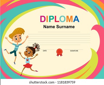 Kids Diploma certificate background design template vector illustration