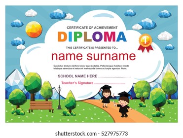 Kids Diploma certificate background design template