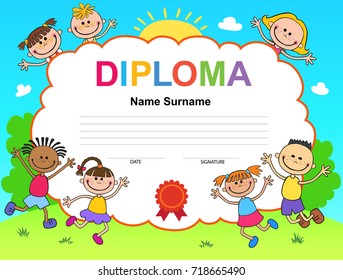 Kids Diploma certificate background design template