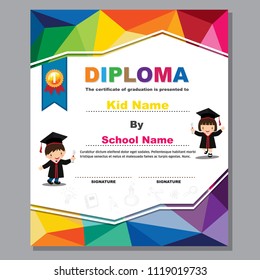 Kids Diploma certificate in polygonal style with lovely children design template