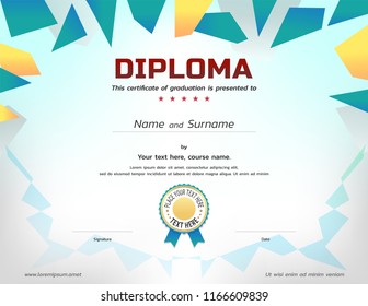 Kids Diploma or certificate template with awarded ribbon