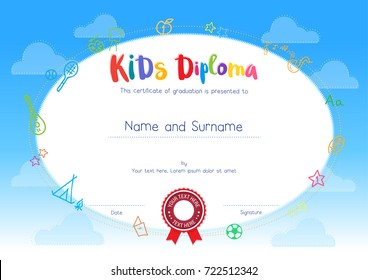 Kids Diploma Certificate Template Cartoon Style Stock Vector (Royalty ...