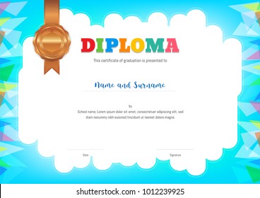 Kids Diploma Certificate Template Colorful Background Stock Vector ...