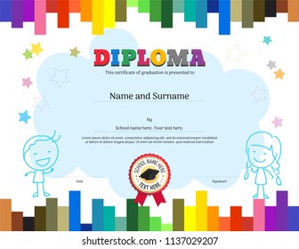 Kids Diploma Certificate Template Colorful Hand Stock Vector (Royalty ...