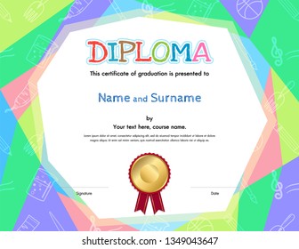 Kids Diploma Certificate Template Green Themel Stock Vector (Royalty ...