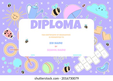 Kids Diploma or certificate template with colorful background

