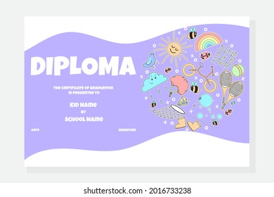 Kids Diploma or certificate template with colorful background

