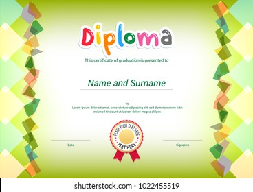 Kids Diploma Certificate Template Green Themel Stock Vector (Royalty ...