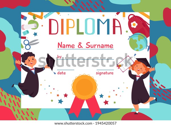 Kids Diploma Children Graduation Fun Cartoon Stock Vector (Royalty Free ...