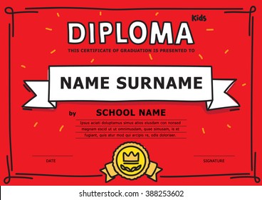 Kids diploma, hand-drawn. design template