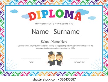 Kids diploma preschool certificate elementary school template background design