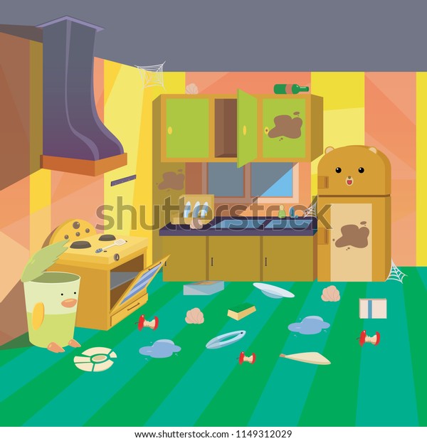 Kids Dirty Kitchen Cartoon Style Background Stock Vector (Royalty Free ...