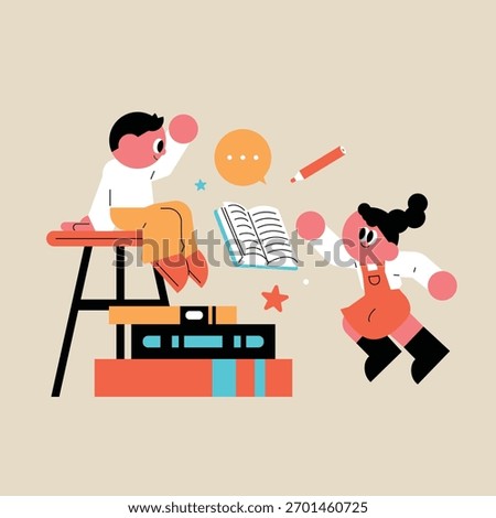 Kids Discovering the Joy of Books and Learning. Children having fun studying with friends.