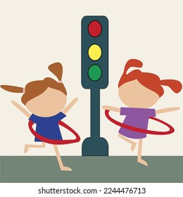kids doing activities. GIRL playing ON THE STREET. Street Children's Day,