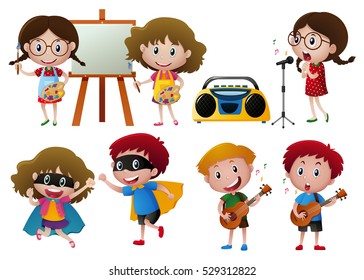 Kids doing different activities illustration