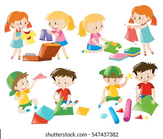 Kids doing different activities illustration