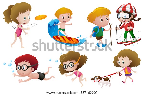 Kids Doing Different Activities Illustration Stock Vector Royalty Free 537162202