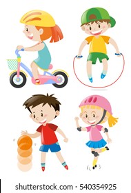 Kids doing different types of exercises illustration