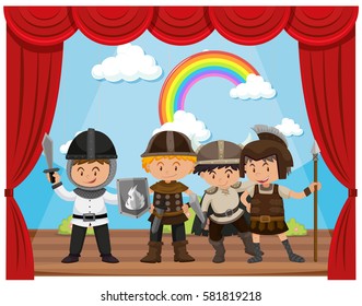 Kids Doing Drama Show On Stage Illustration