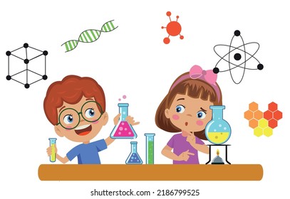 kids doing experiment research in lab at school