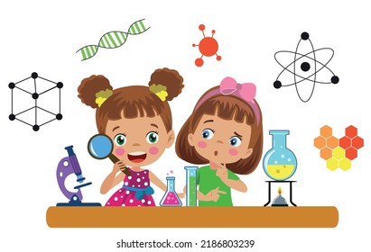 kids doing experiment research in lab at school
