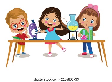kids doing experiment research in lab at school