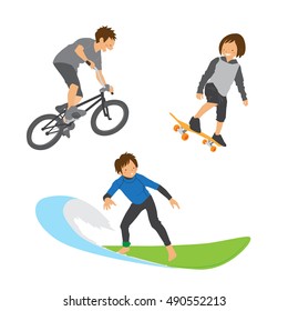 Kids doing extreme sport vector set