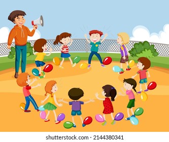 Kinder, die körperlich aktiv sind, mit Ballons-Illustration