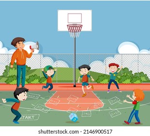 Kids doing physical activity illustration