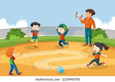 Kids doing physical activity with roll the dice illustration