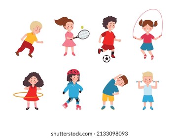 Kids Doing Sport Set Cartoon Flat Stock Vector (Royalty Free ...